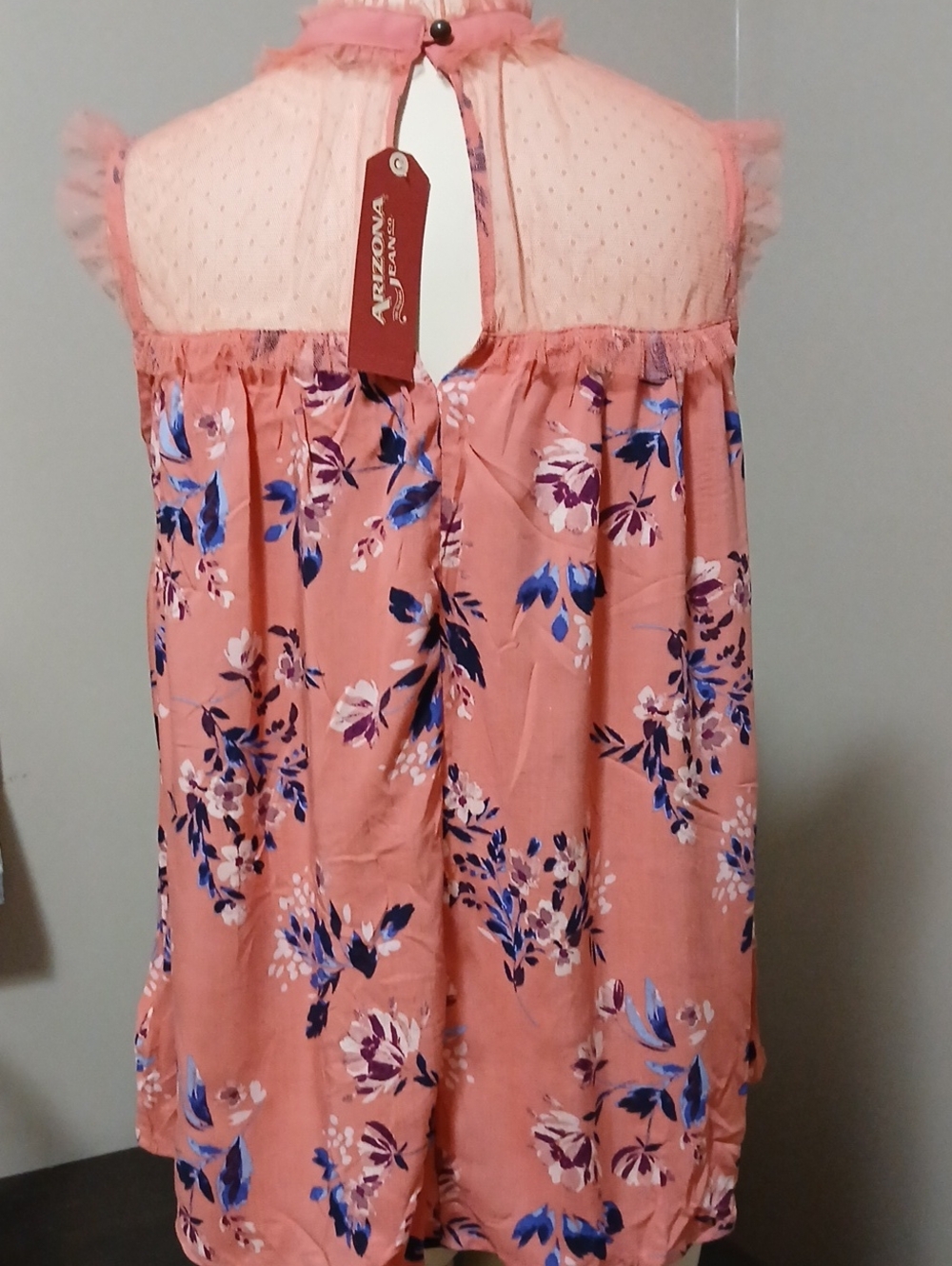 Arizona Jean Company Peach Pink Mesh Ruffle Top - Picture 3 of 8